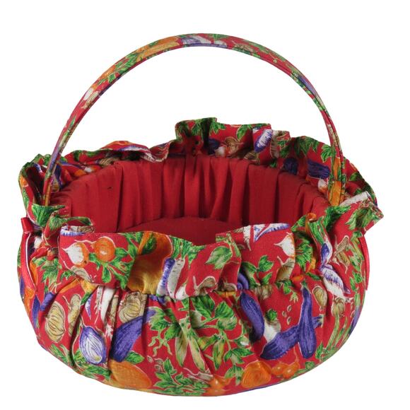 Fabric Gift Basket Veggie Fruit Print Kitchen Decor Red, Soft Approx. 6" Easter - Picture 3 of 12